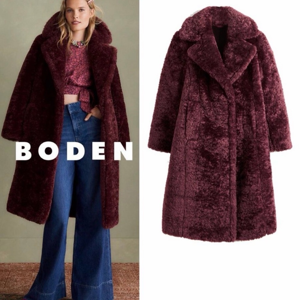 NEW Boden Plush Teddy Coat in Deep Burgundy Size 4P